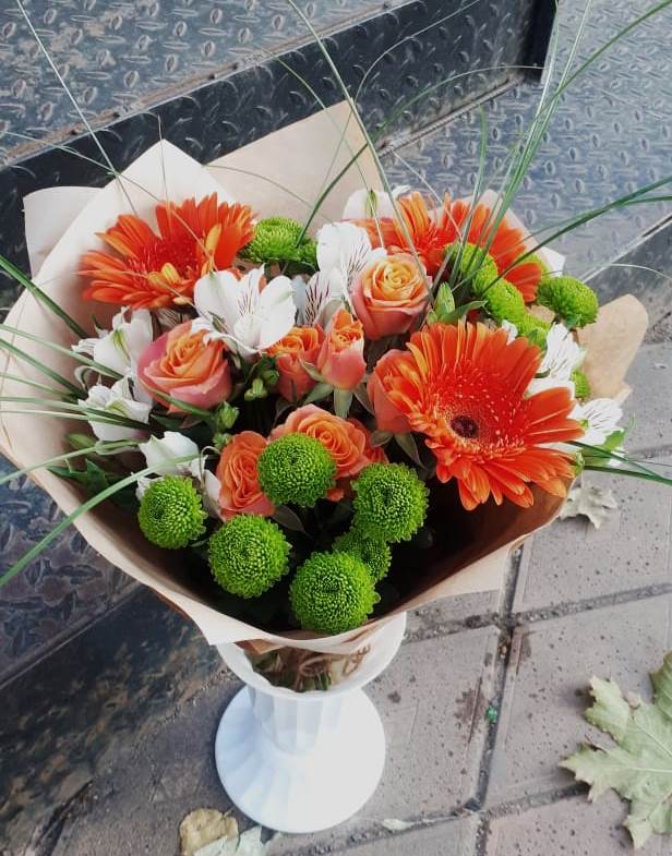Букет цветов из: Герберы, Хризантемы, Альстромерии и Розы в Рождествено