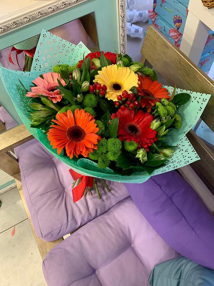 Букет цветов из: Герберы, Хризантемы и Альстромерии в Рождествено