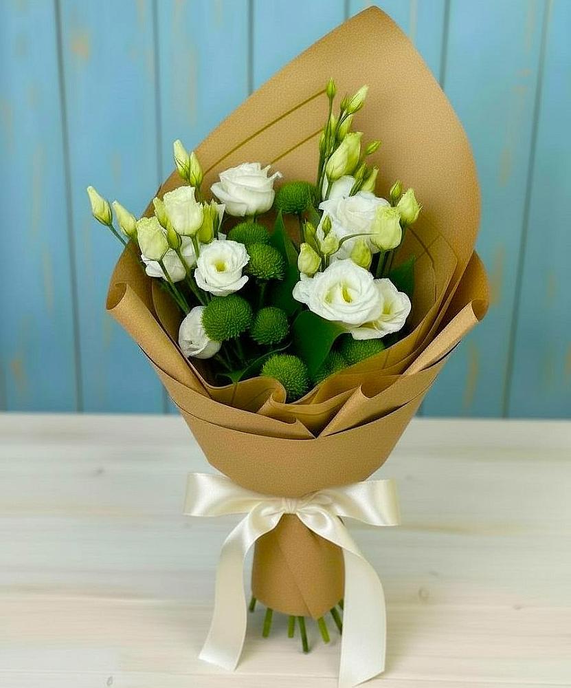 Букет цветов из: Хризантемы и Лизиантусы в Рождествено