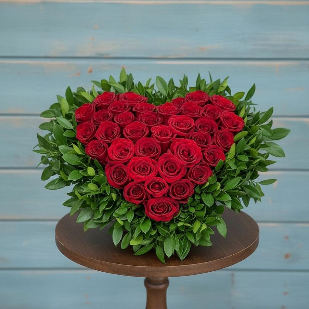 Цветочная композиция из Розы в виде сердца в Рождествено