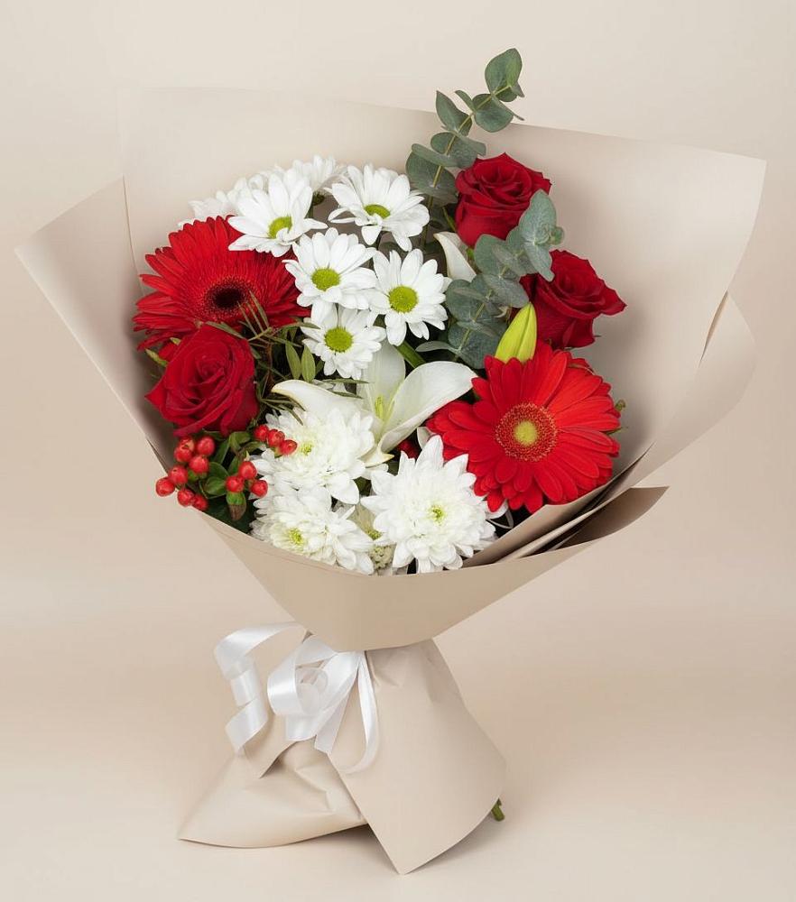 Букет цветов из: Розы, Хризантемы, Герберы и Лилии в Рождествено