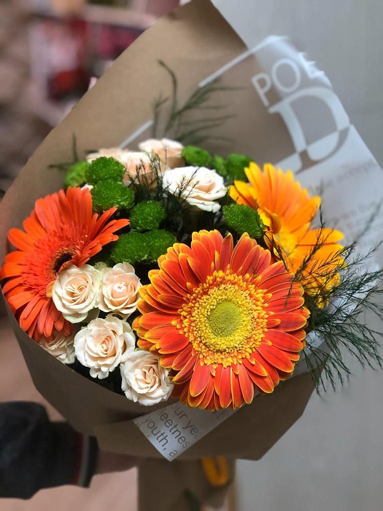 Букет цветов из: Герберы, Хризантемы и Розы в Рождествено